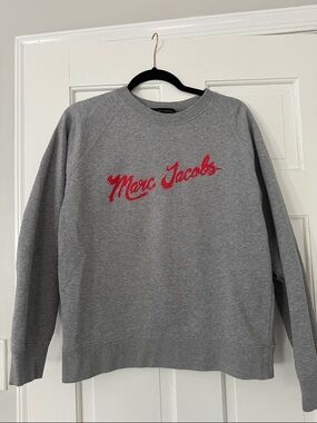 Marc Jacobs Gray Crewneck with Red Script Logo